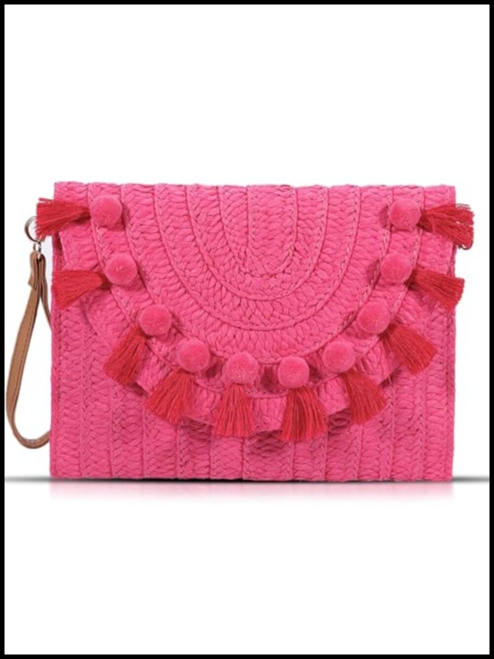 Straw Crossbody Bag for Women, Bohemian Handmade Woven Clutch with Tassels,